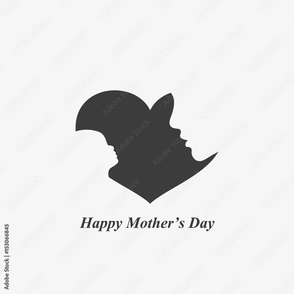 Obraz premium Happy Mother's Day vector illustration. Mother and baby silhouette.