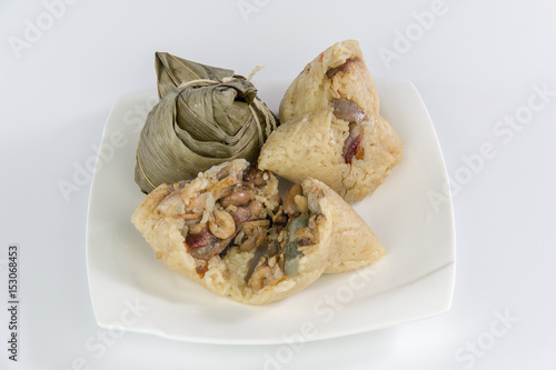 Chinese traditional food zongzi,glutenous rice dumplings, dragon boat festival food isolated on white background