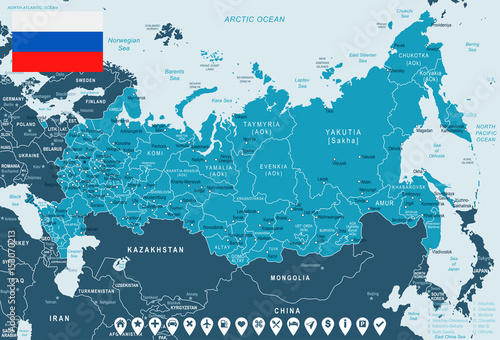 Russia - map and flag – illustration