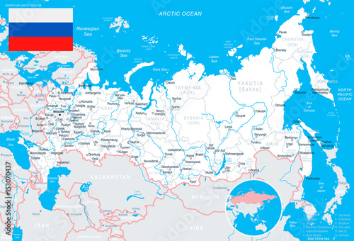 Russia - map and flag – illustration