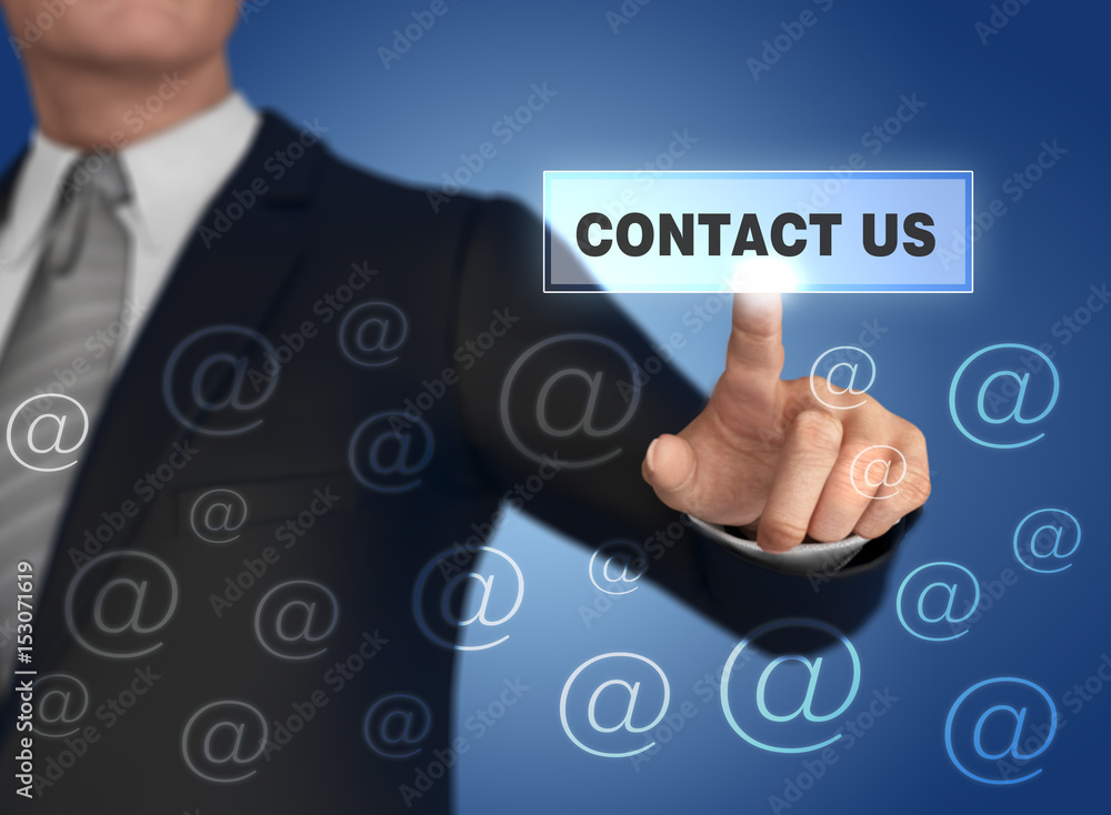 Businessman pressing contact icon 3d illustration Businessman pressing contact icon 3d illustration
