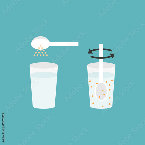Cooking instruction for packaging, mixing powder in water, flat design vector