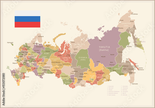 Russia - vintage map and flag - illustration