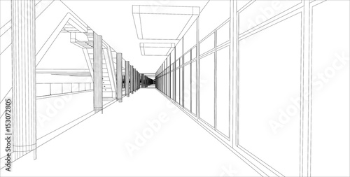 sketch design of interior hall, vector