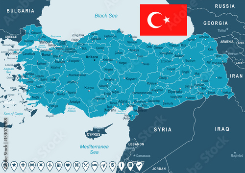 Turkey - map and flag – illustration