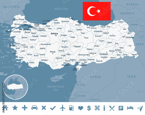 Turkey - map and flag – illustration