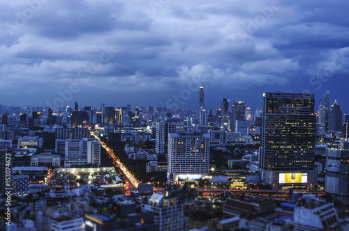 Panorama of Bangkok with dramatic clouds