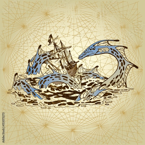 Marine dragon sinking a boat