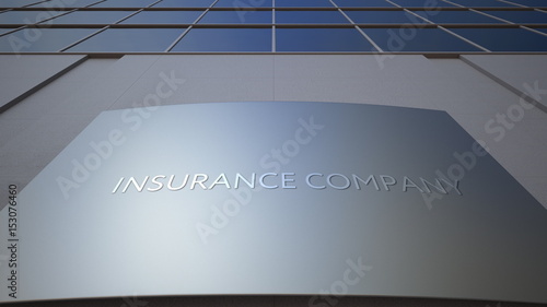 Abstract insurance company signage board. Modern office building. 3D rendering
