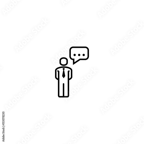 Person with speech bubble outline vector icon.