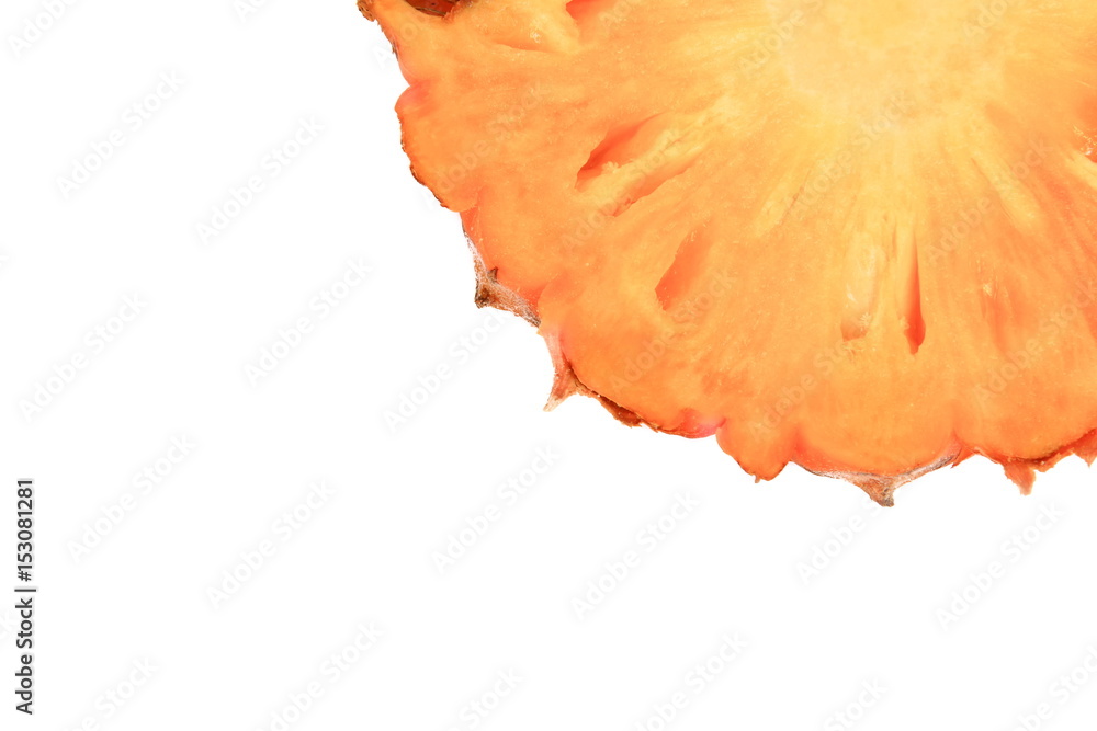 ripe slice pineapple on white background