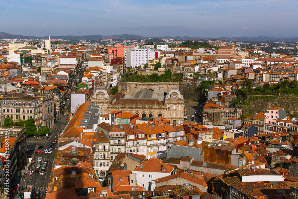 Bird's-eye view old downtown of Porto, Portugal.