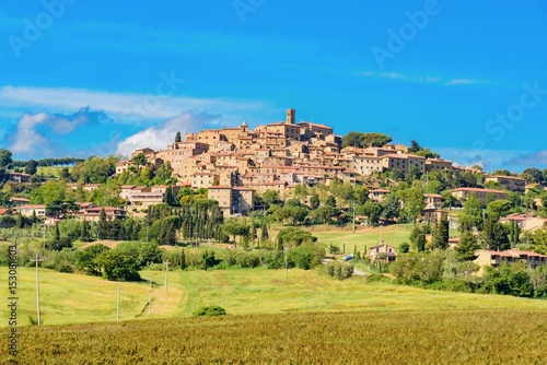 Tuscan countryside between ancient villages and green hills, in the Etruscan castagneto carducii and bolgheri coast photo