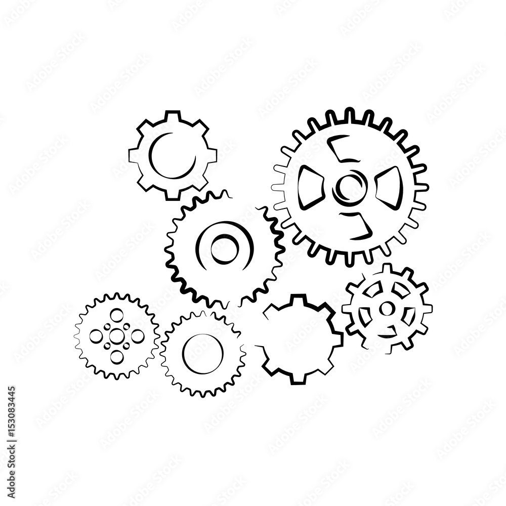 Set of machine gears outline vector icon. Set of machine gears outline vector icon.