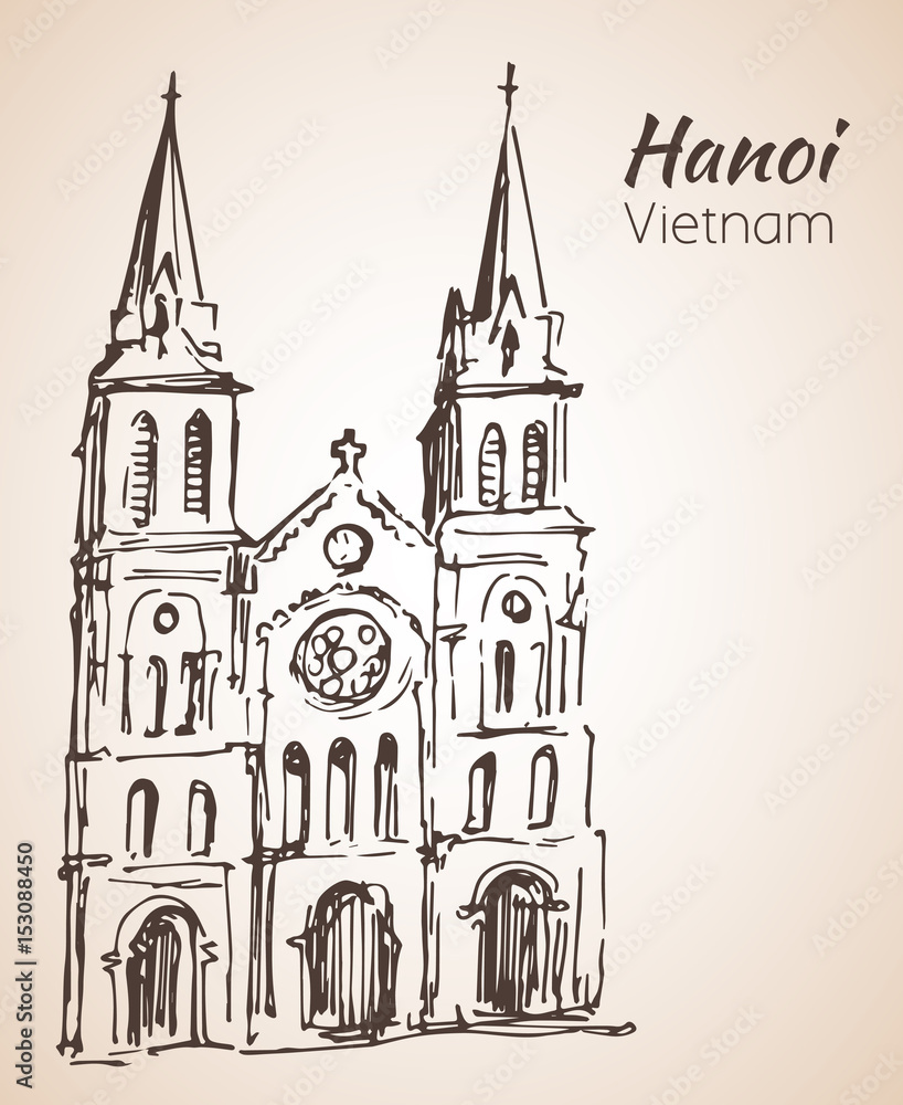 VIETNAM Cathedral in Hanoi. Sketch