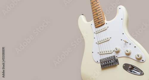 Canvas Print White Vintage Electric Guitar With Copy Space