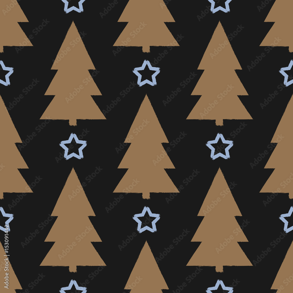 Rough silhouette of the tree and the outline of the star. Christmas seamless pattern.