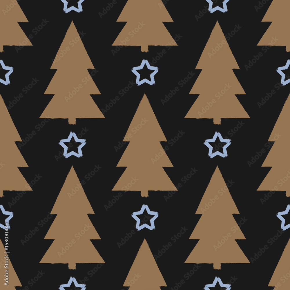 Obraz premium Rough silhouette of the tree and the outline of the star. Christmas seamless pattern.