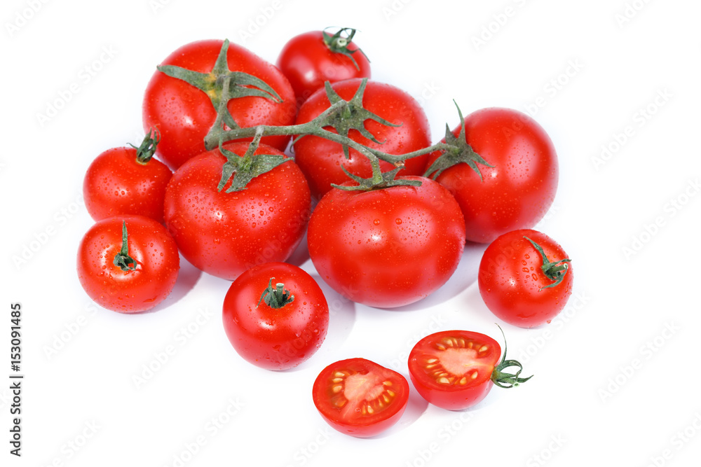 Red ripe tomatoes on a white background. Red ripe tomatoes on a white background.