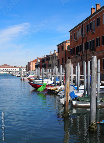 Venice Moored boats on the canal in Guidecca