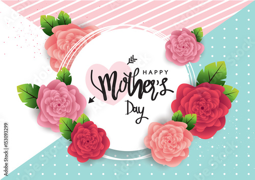 Mother's day greeting card with flowers background. Vector Illustration