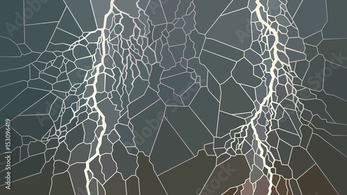 Vector horizontal illustration of lightning in the night sky.