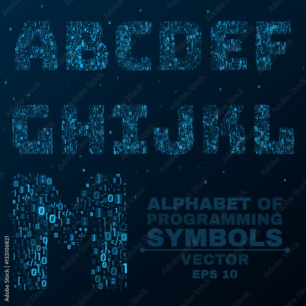 Alphabet from the symbols of the program code. Programming in design ...