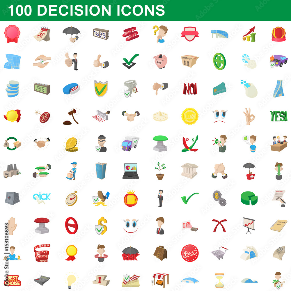 Fototapeta premium 100 decision icons set, cartoon style