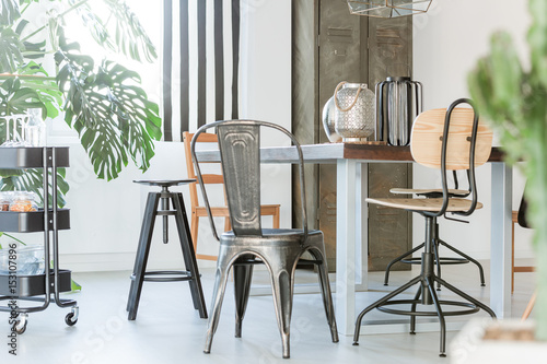 Dining room with metal furniture