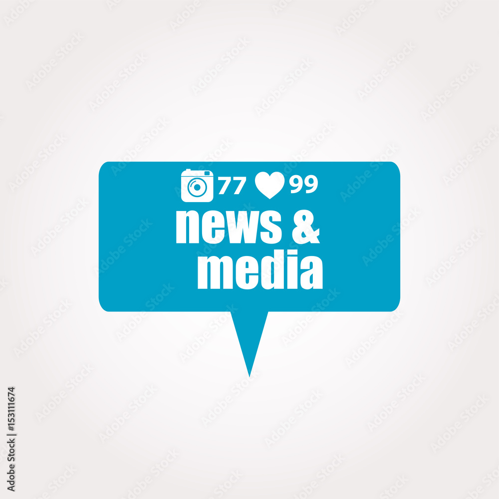 News and press concept: words News and media . Labels with text, heart, camera and counters News and press concept: words News and media . Labels with text, heart, camera and counters