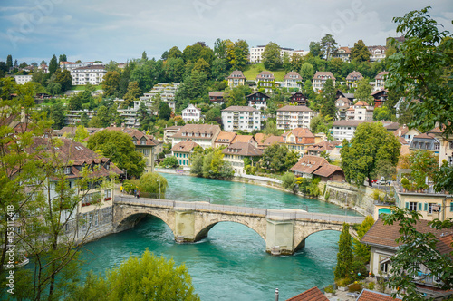 The bridge cross the Aare which is the great landmark in the city of Bern  Switzerland.