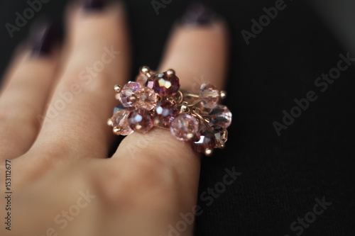 Beautiful ring with a pink and purple pendants