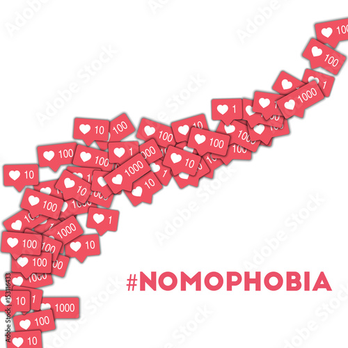 #nomophobia. Social media icons in abstract shape background with pink counter. #nomophobia concept in beautiful vector illustration.