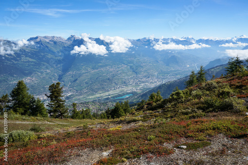Beautiful valley with blue sky at Nendaz, Switzerland.