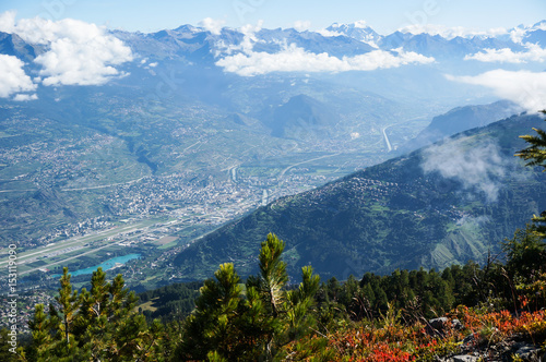 Top view of beautiful valley in Nendaz  Switzerland.