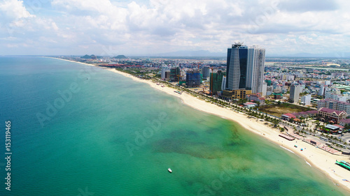 View from the coastline to the city of Da Nang in Vietnam 