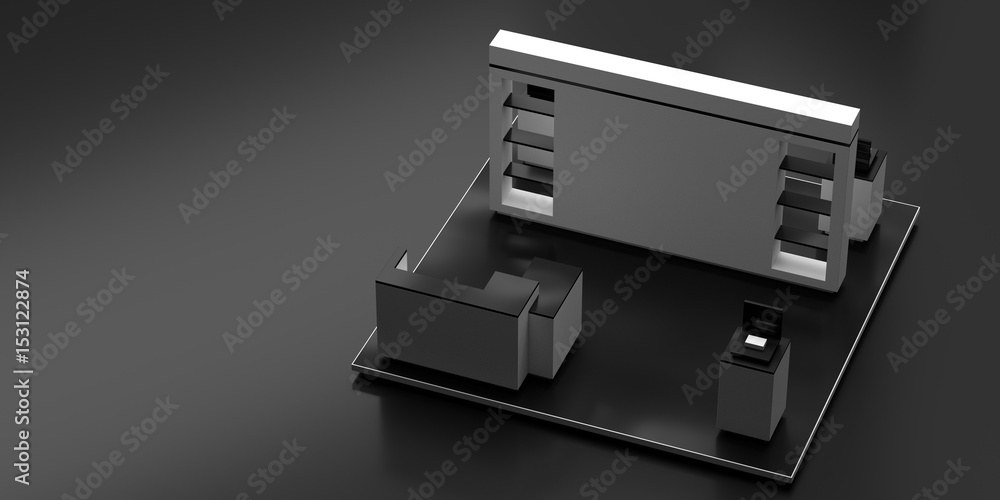 Empty exhibition kiosk, with copy space. Original 3d rendering project Empty exhibition kiosk, with copy space. Original 3d rendering project
