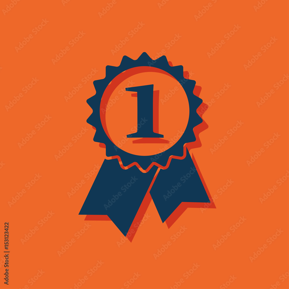 First prize badge with ribbons vector flat icon First prize badge with ribbons vector flat icon
