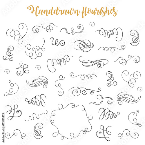 Decorative calligraphic elements. Wedding elements: swashes, swirls, flourishes. Handdrawn flourishes and text decorations