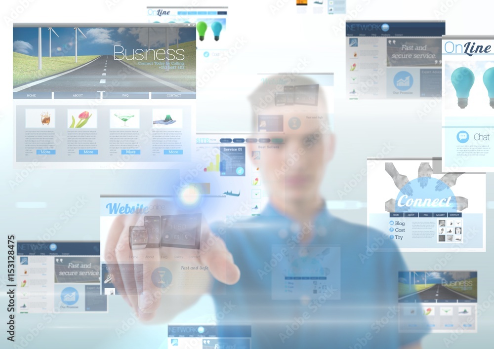 Man touching screen of websites Man touching screen of websites