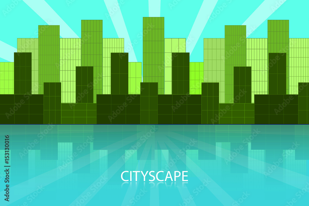 City landscape background, cityscape vector illustration in green colors