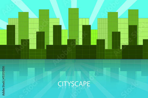 City landscape background  cityscape vector illustration in green colors