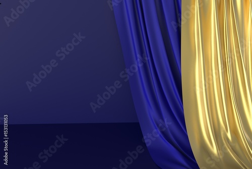 Gold and blue drapery on a blue background