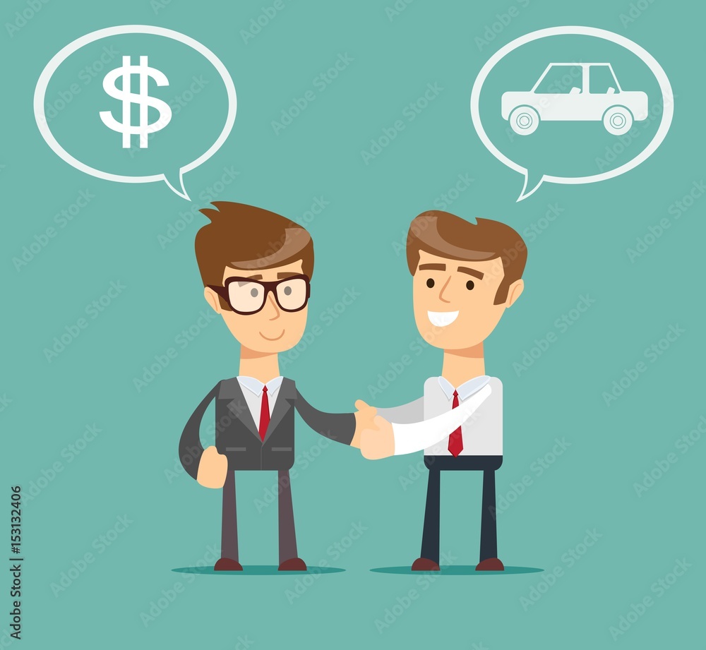 auto dealer with new owner shaking hands in auto show or salon. Man Buying a Car auto dealer with new owner shaking hands in auto show or salon. Man Buying a Car