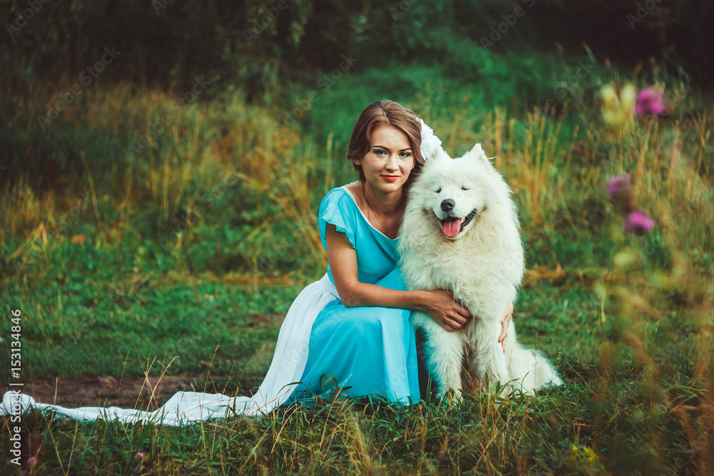 Girl in nature with a dog Girl in nature with a dog