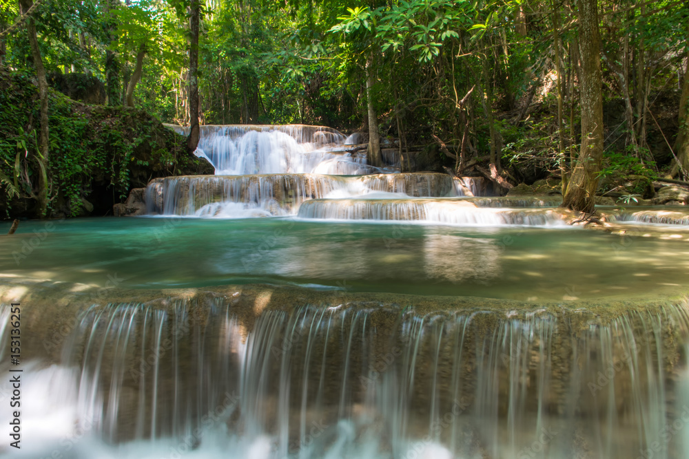Beautiful and Breathtaking green waterfall, Erawan's waterfall, Located Kanchanaburi Province, Thailand Beautiful and Breathtaking green waterfall, Erawan's waterfall, Located Kanchanaburi Province, Thailand