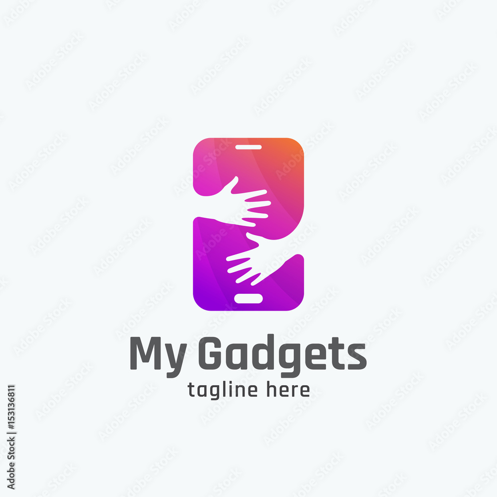 My Gadgets Abstract Vector Sign, Emblem or Logo Template. Smartphone in Hands Concept.