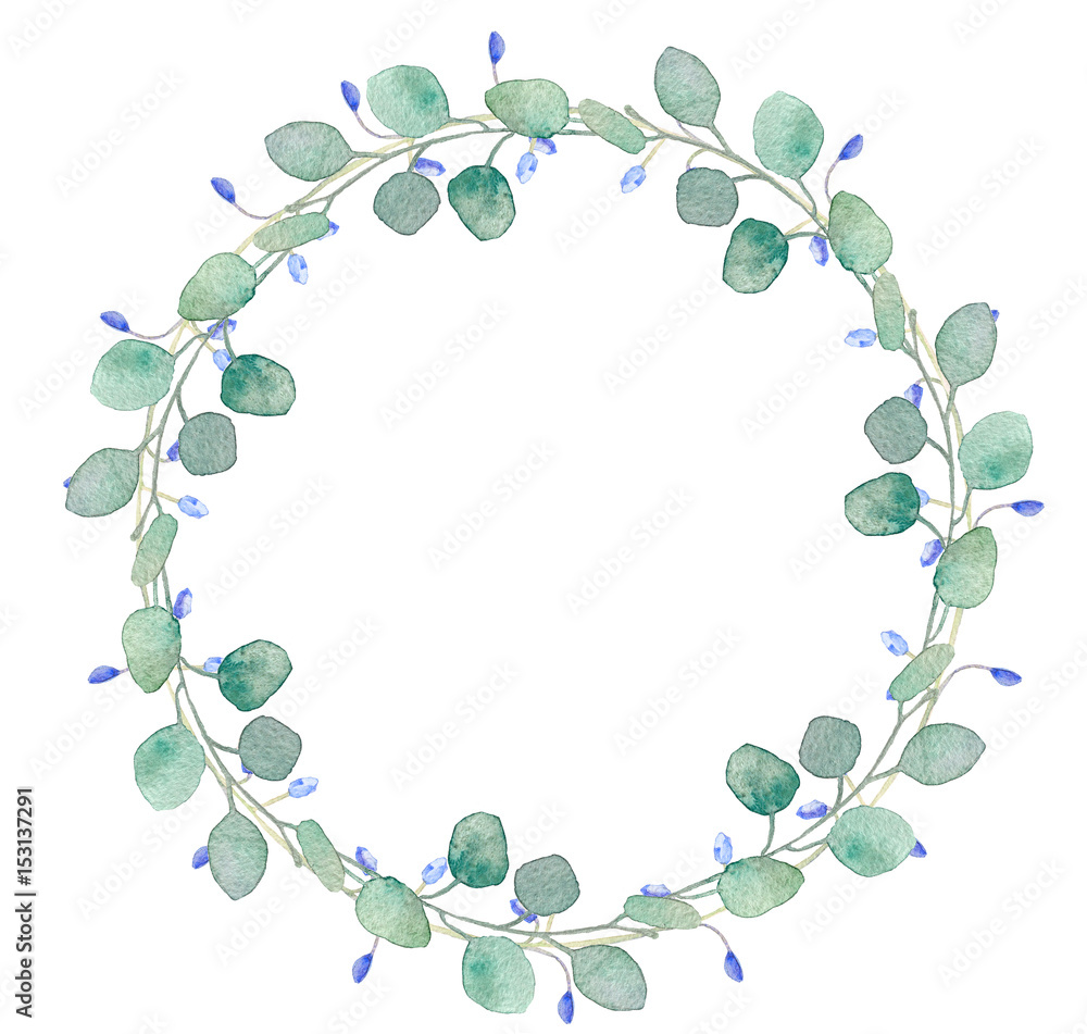 Blue circle frame forget me not and bindweed spring flowers with leaves eucalyptus in bouquet for wedding. Decorative frame element for greeting card, textile, paper, package, label, logo,tag, Blue circle frame forget me not and bindweed spring flowers with leaves eucalyptus in bouquet for wedding. Decorative frame element for greeting card, textile, paper, package, label, logo,tag,