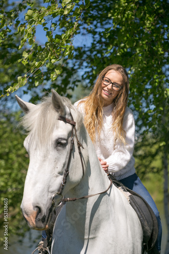 close-up portrait of teenage girl and horse © makam1969