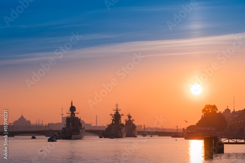 Parade of warships. Feast of the military navy. St. Petersburg. © Grispb
